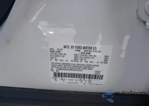 2022 Ford Explorer Xlt z USA, uszkodzony, nr VIN 1FMSK8DH2NGA79232